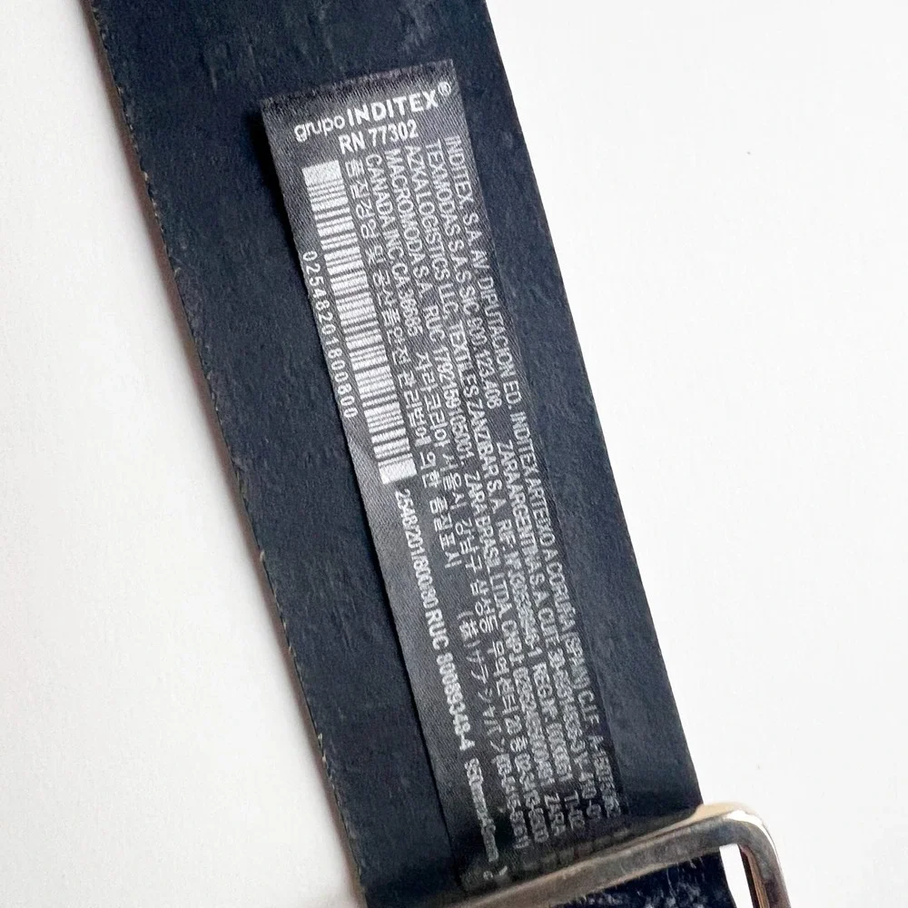 Zara Black Leather Wide Belt Silver Buckle Faux Crocodile Embossed‎ Size Small